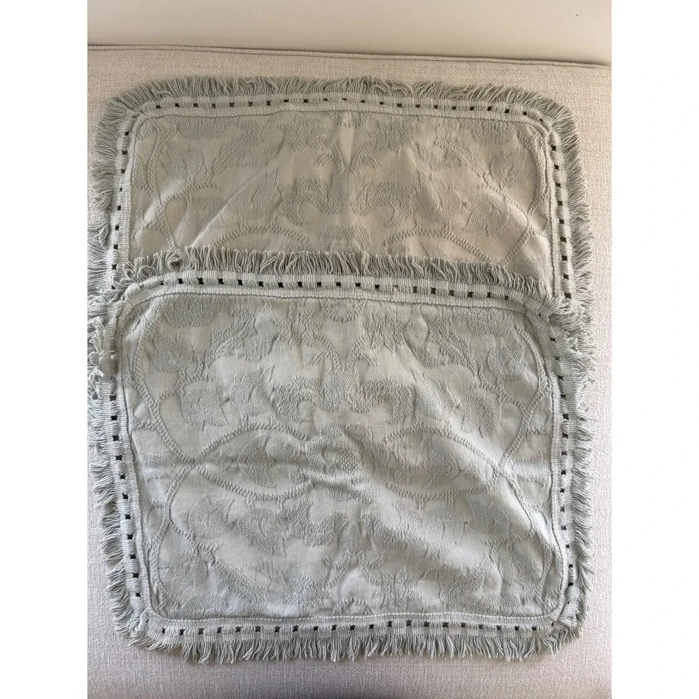 Crown Crafts Set of 2 Chenille Fringe Bed Pillow Shams Blue Standard Size